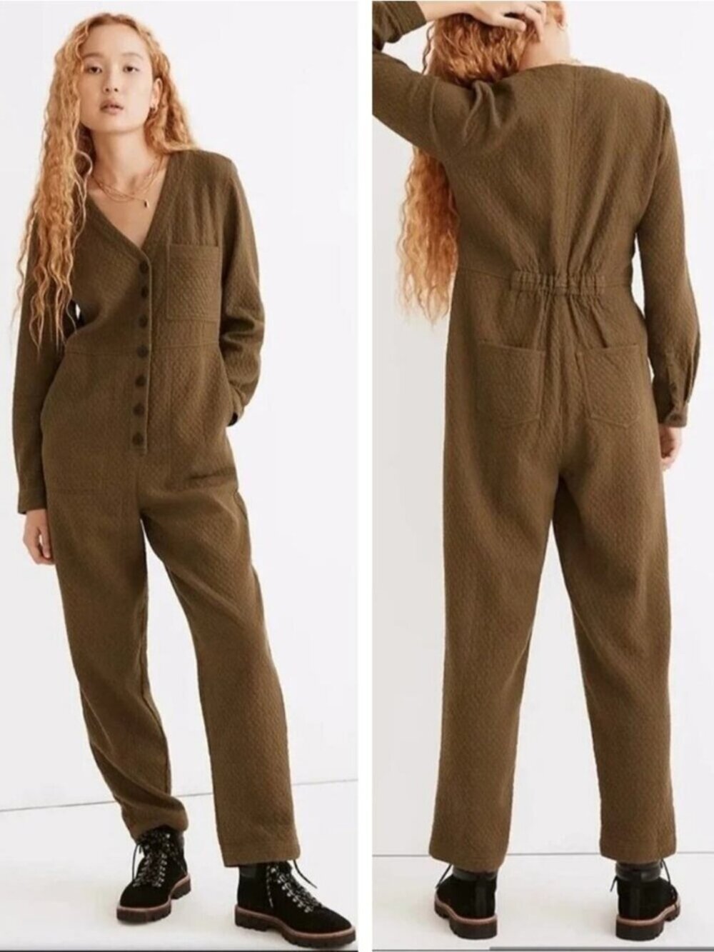 MADEWELL Diamond Jacquard Coverall Jumpsuit in Kale Green Size XS